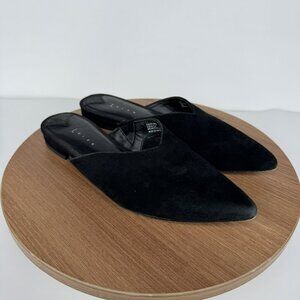 Leith‎ Black Pointed-Toe Slip-On Suede Leather Mules Flats Shoes Womens Size 6